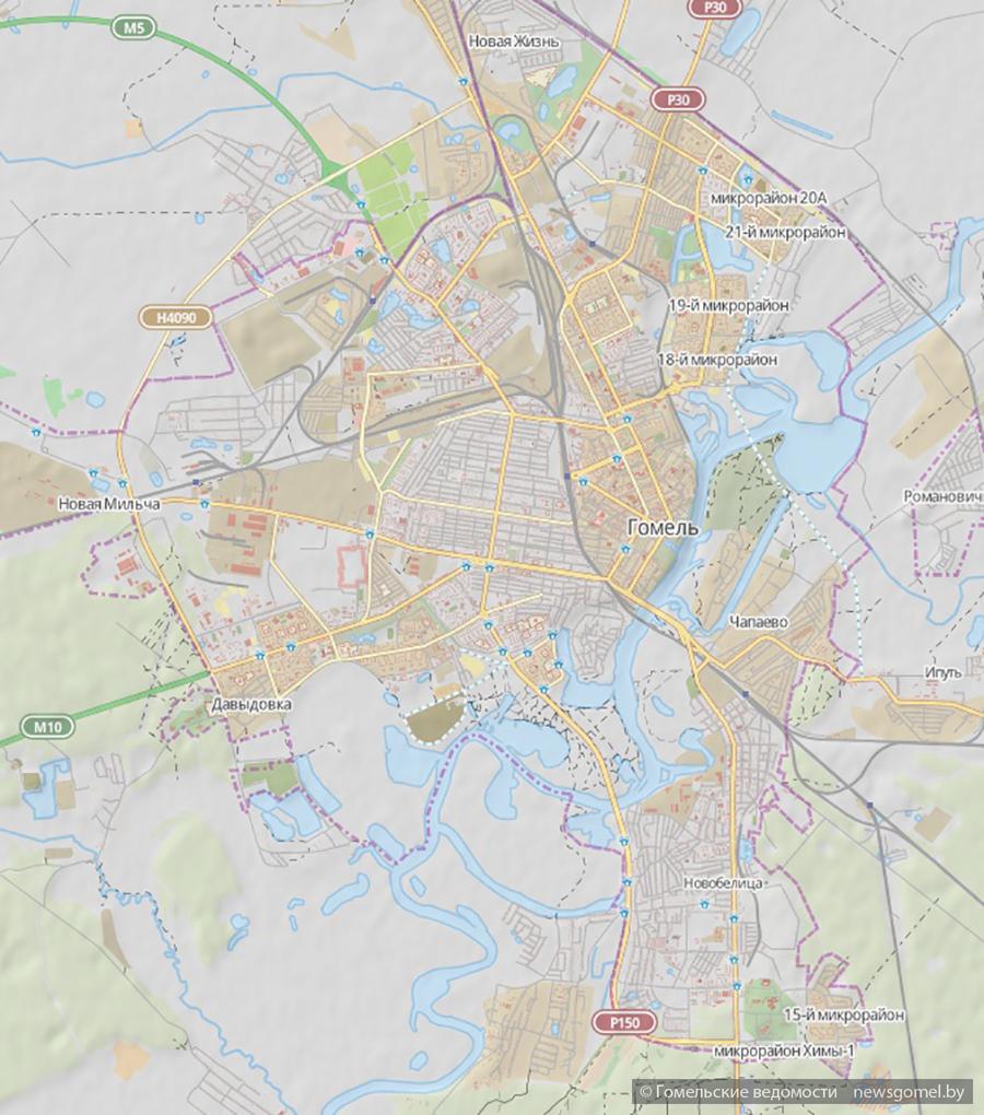 Подробная карта гомеля с улицами и номерами домов