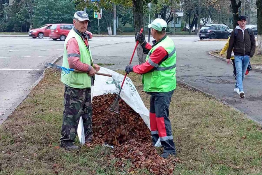 Фото: Убирали листву по улице 50 лет Завода Гомсельмаш в «Чистый четверг» работники Гомельстройматериалов