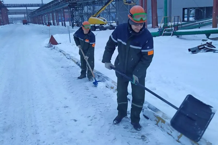 Фото: Трудовой десант Гомельского химзавода продолжает убирать снег